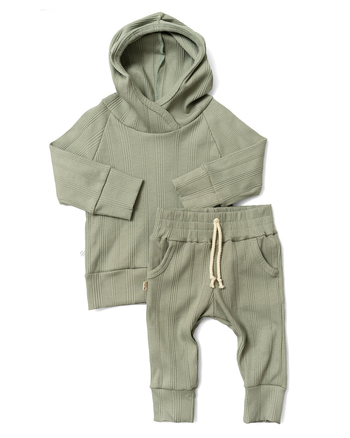 rib knit hoodie set - clary sage