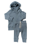 rib knit hoodie set - pacific