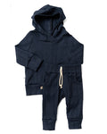 rib knit hoodie set - polo blue