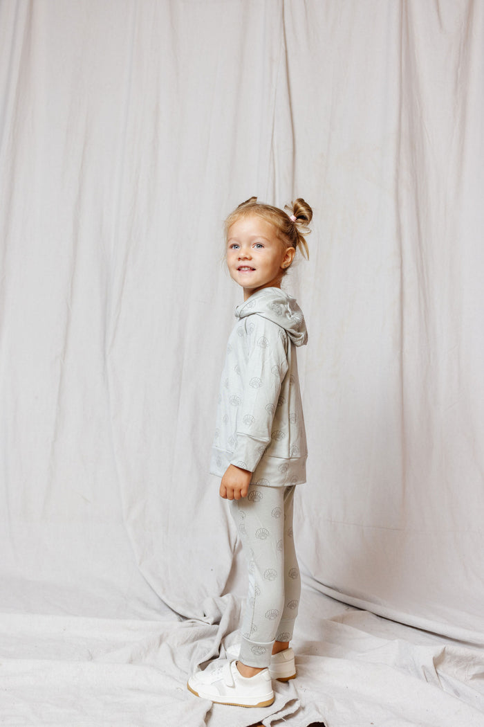 rib knit hoodie set - seashells