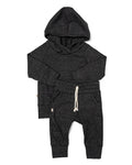 rib knit hoodie set - shadow