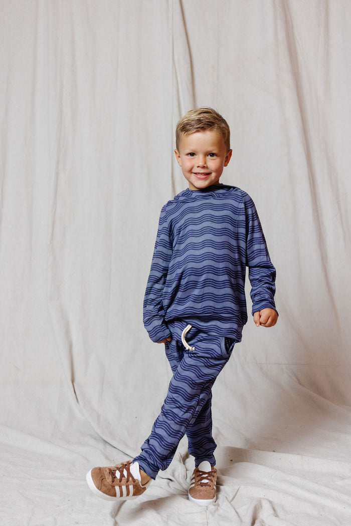 rib knit hoodie set - wavy lines