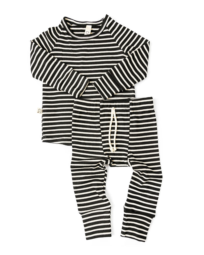 rib knit long sleeve tee - black stripe