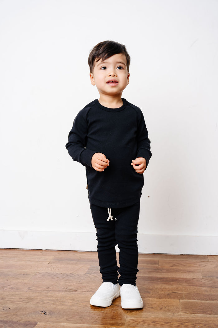 rib knit long sleeve tee - black