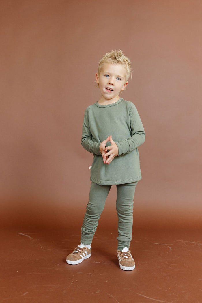 rib knit long sleeve tee - dark sage