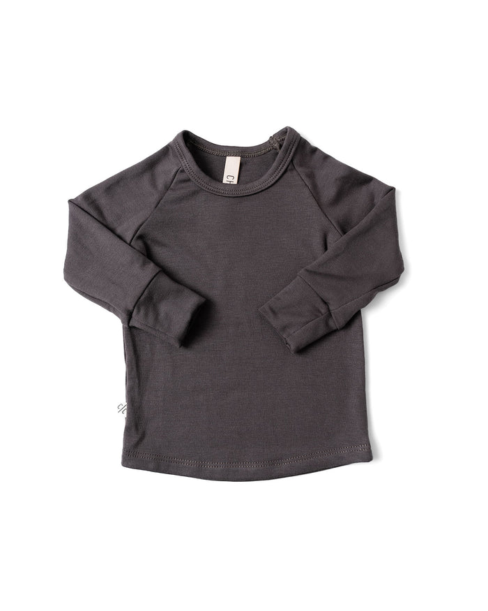 rib knit long sleeve tee - ebony