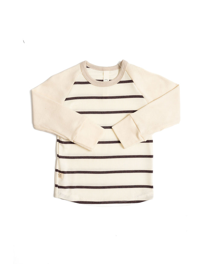 rib knit long sleeve tee - fudge stripe - natural