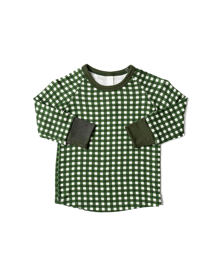 rib knit long sleeve tee - green gingham