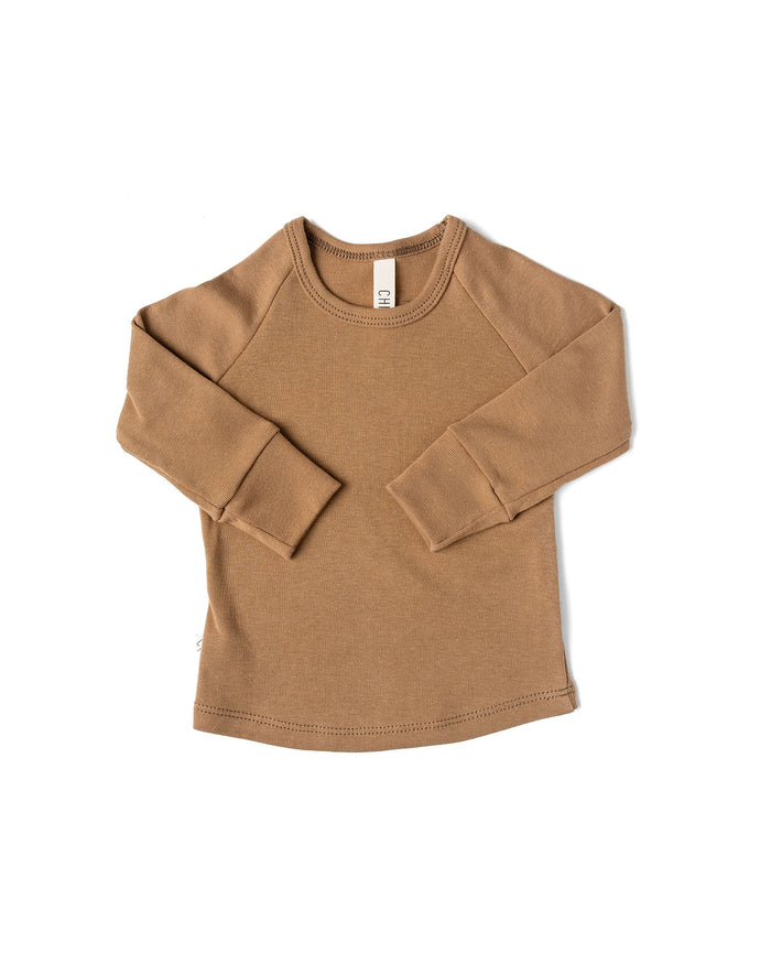 rib knit long sleeve tee - kraft