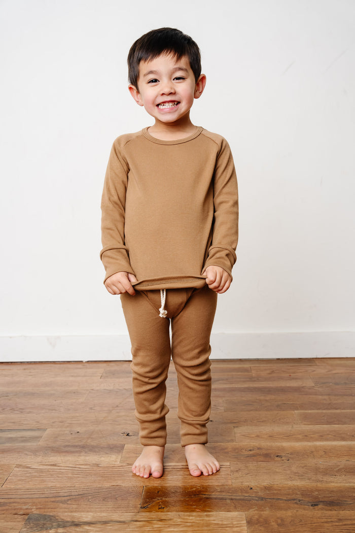rib knit long sleeve tee - kraft