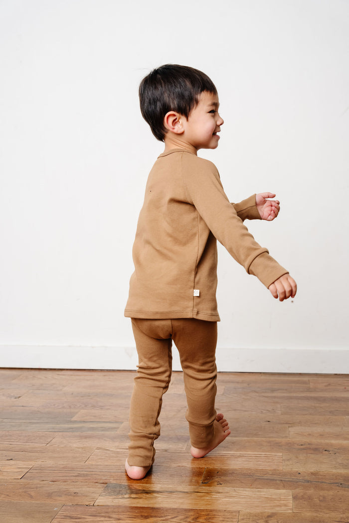 rib knit long sleeve tee - kraft