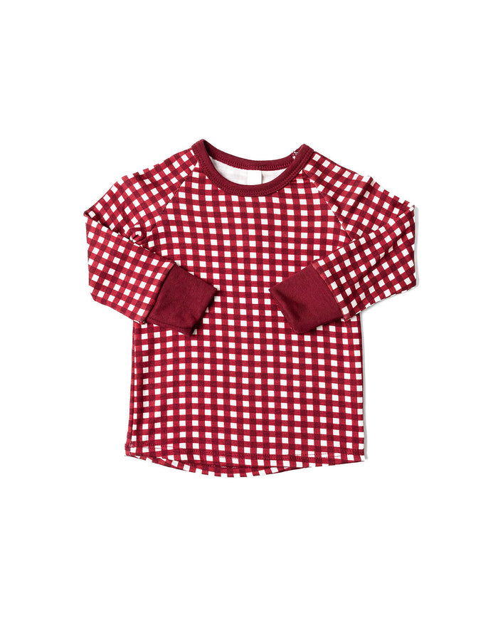 rib knit long sleeve tee - red gingham