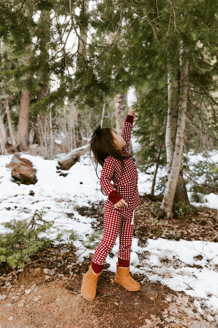 rib knit long sleeve tee - red gingham
