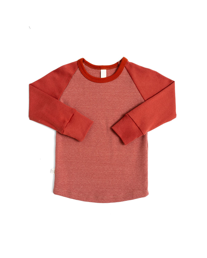 rib knit long sleeve tee - sunset - barn red