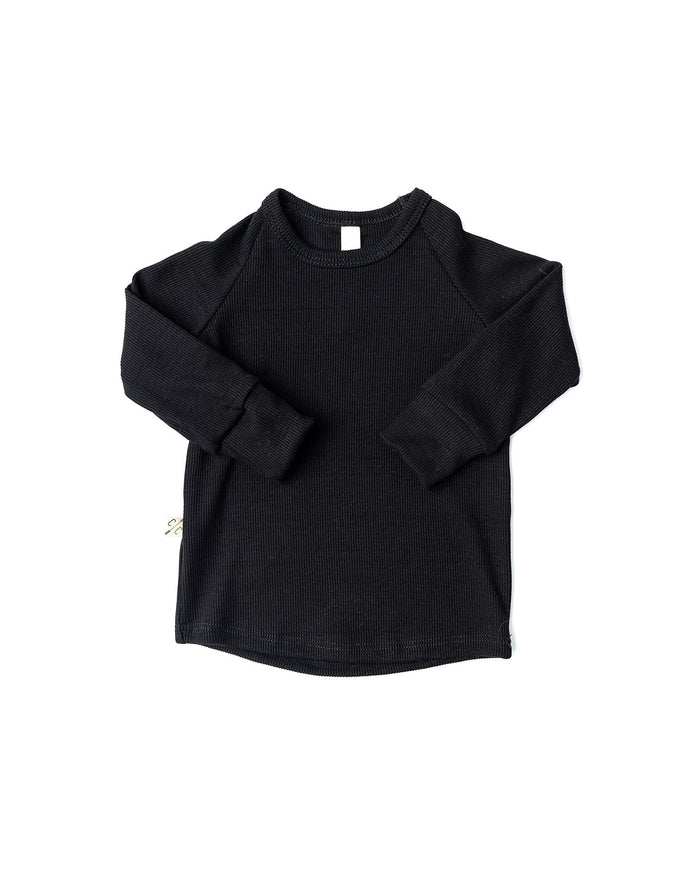 rib knit long sleeve tee CO - black