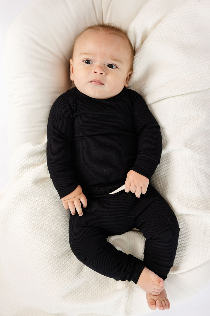 rib knit long sleeve tee CO - black