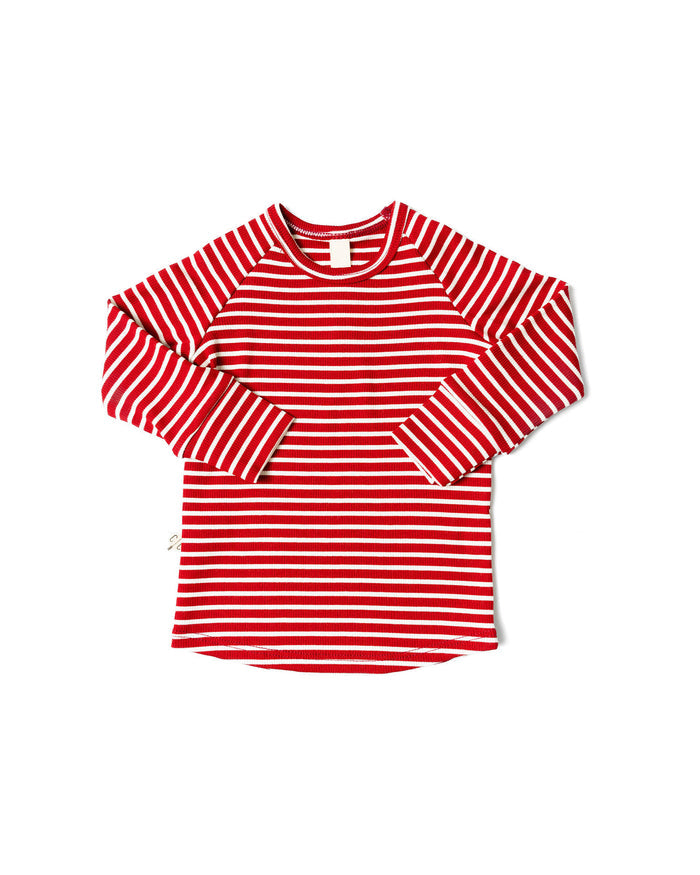 rib knit long sleeve tee CO - peppermint inverse stripe