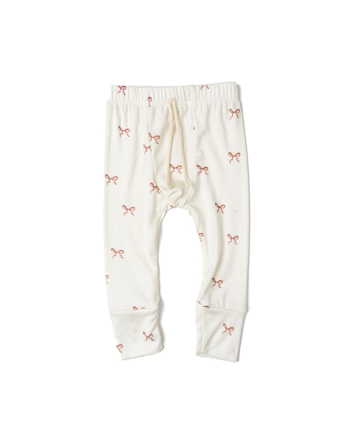 rib knit pant - classic bows - natural