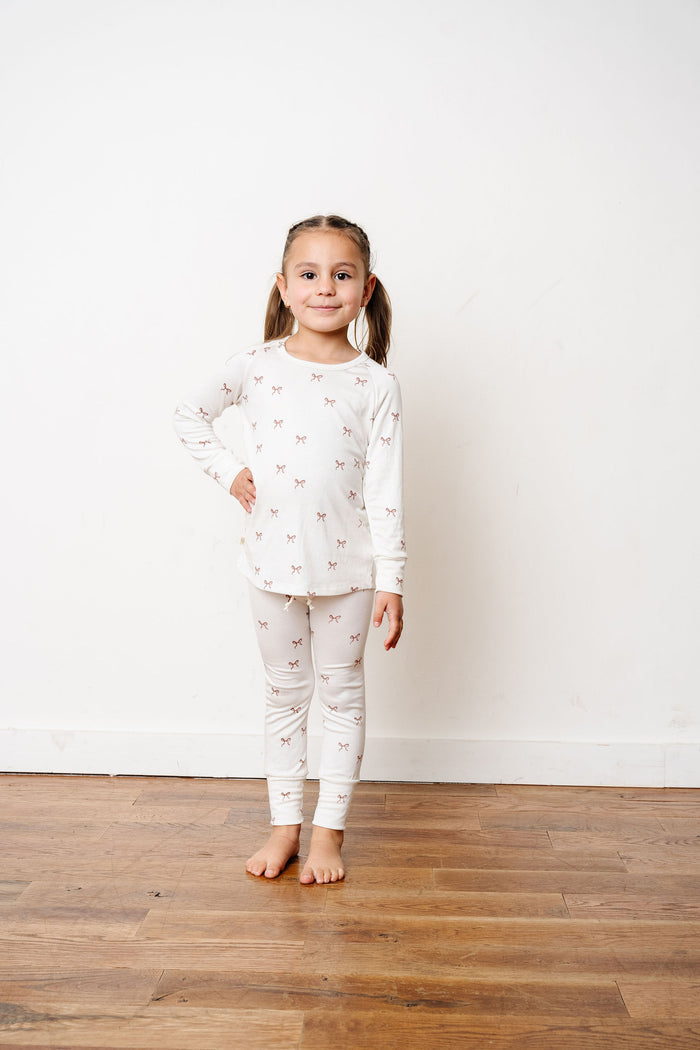 rib knit pant - classic bows - natural