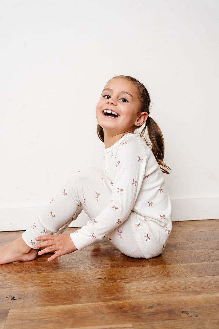 rib knit pant - classic bows - natural