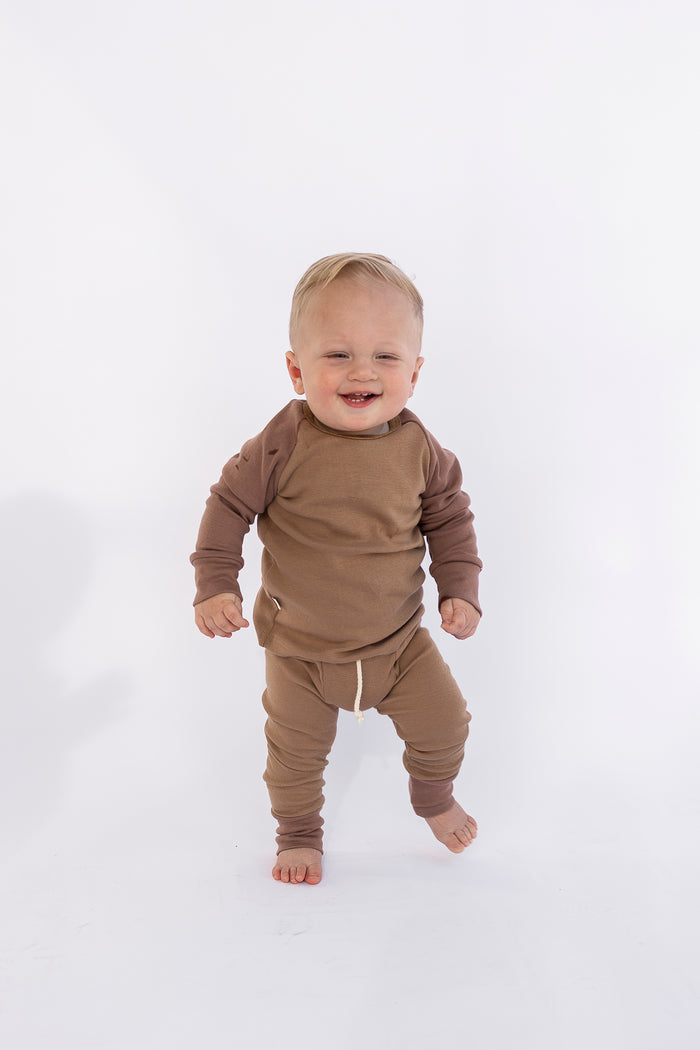 rib knit pant - kraft - milk chocolate