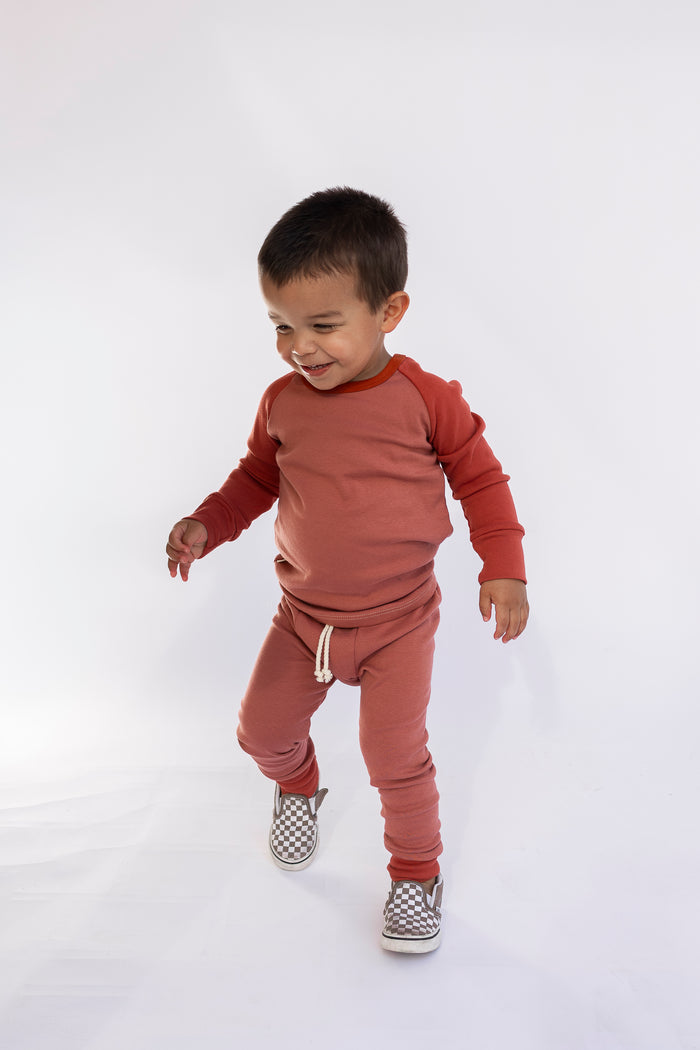 rib knit pant - sunset - barn red
