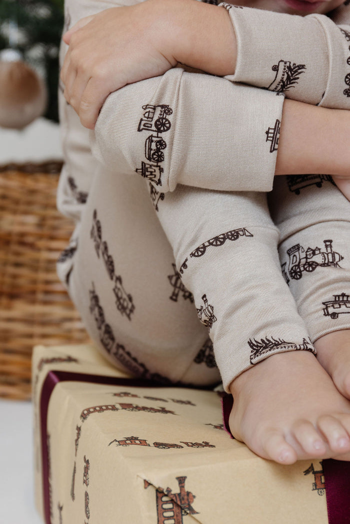 rib knit pant - toy trains