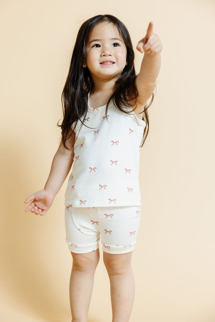 rib knit shorts - classic bows - natural