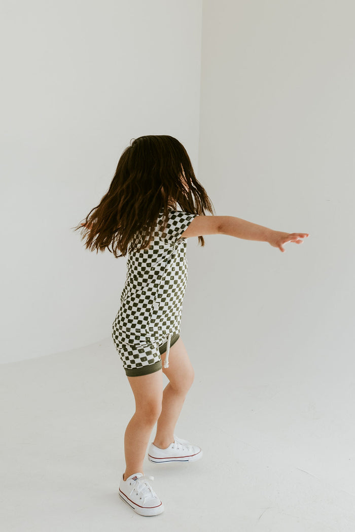 rib knit shorts - painted checkerboard