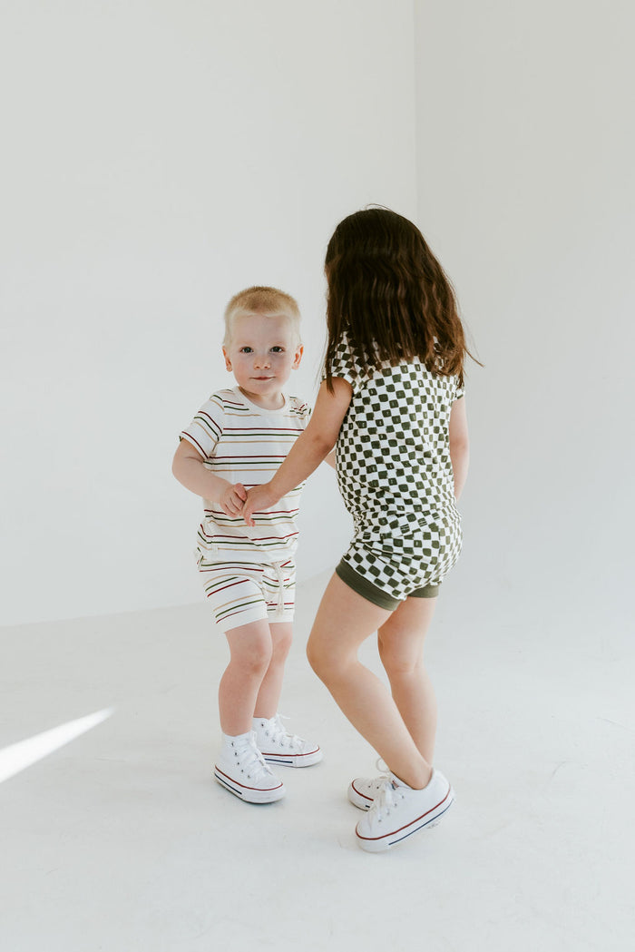 rib knit shorts - triple stripe