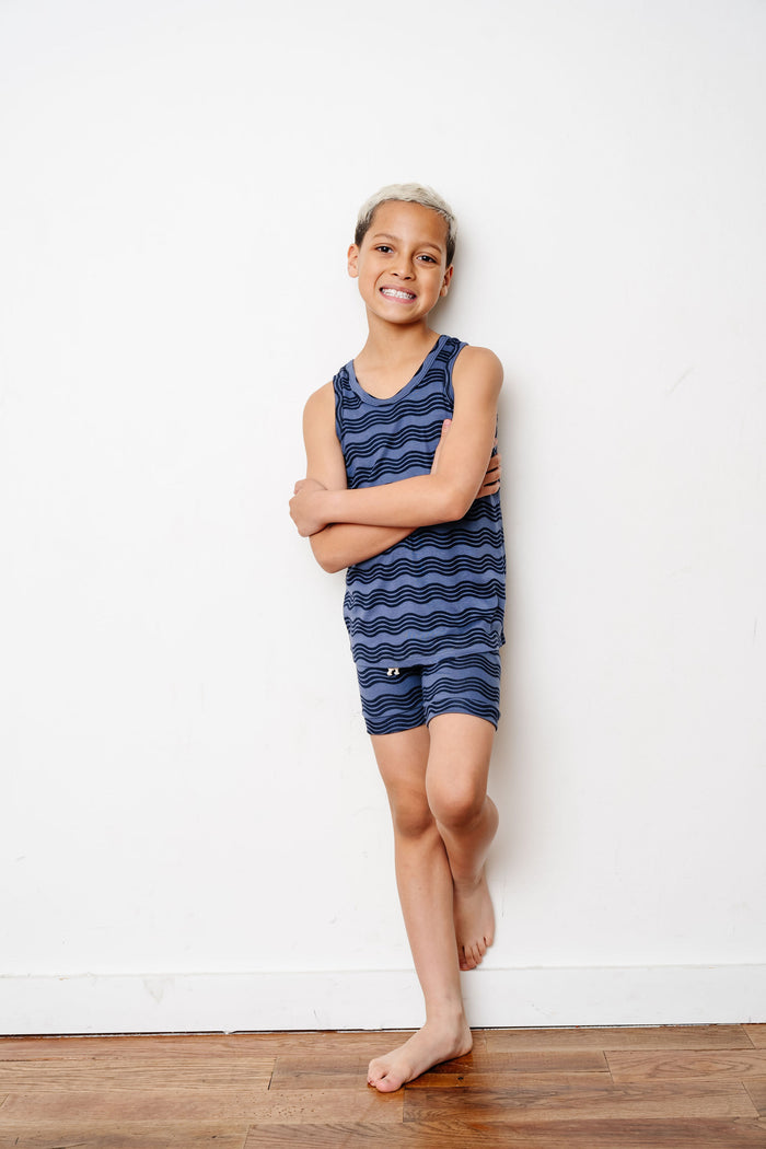 rib knit shorts - wavy lines