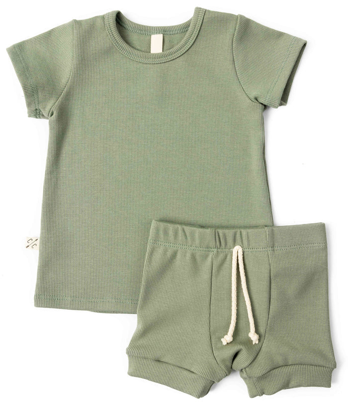rib knit shorts CO - basil