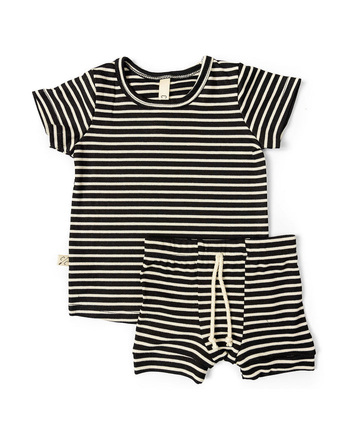 rib knit shorts CO - black stripe