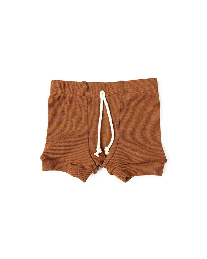 rib knit shorts CO - cognac tri blend