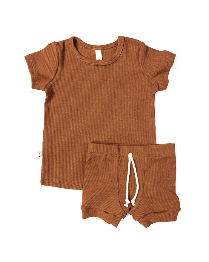 rib knit shorts CO - cognac tri blend