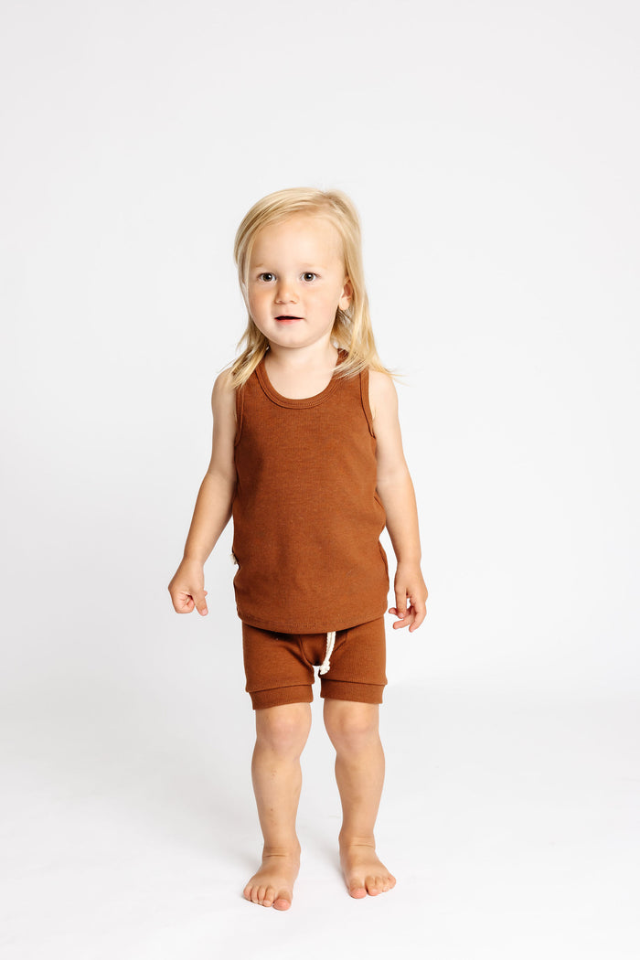 rib knit shorts CO - cognac tri blend