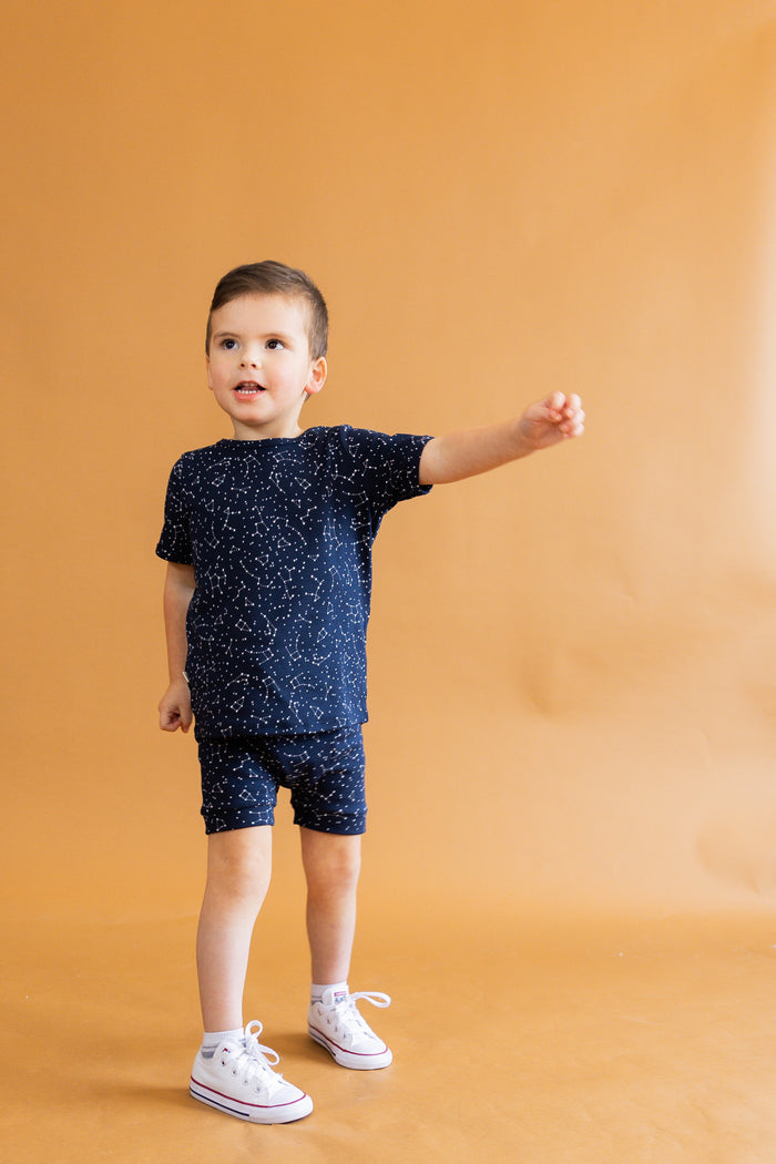 rib knit shorts CO - constellations on navy