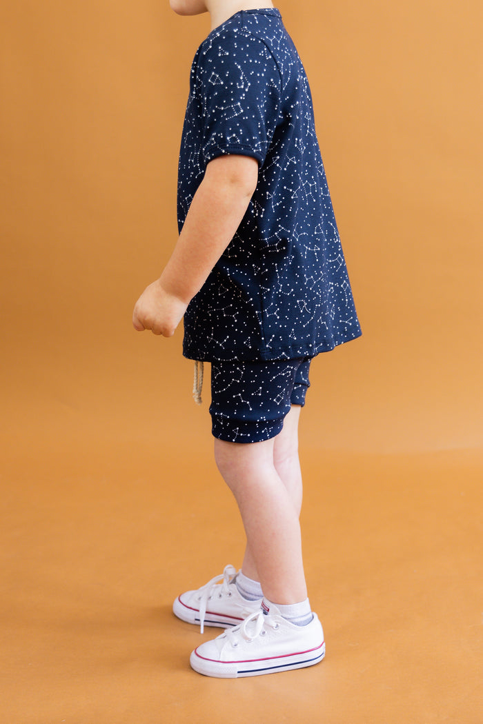 rib knit shorts CO - constellations on navy