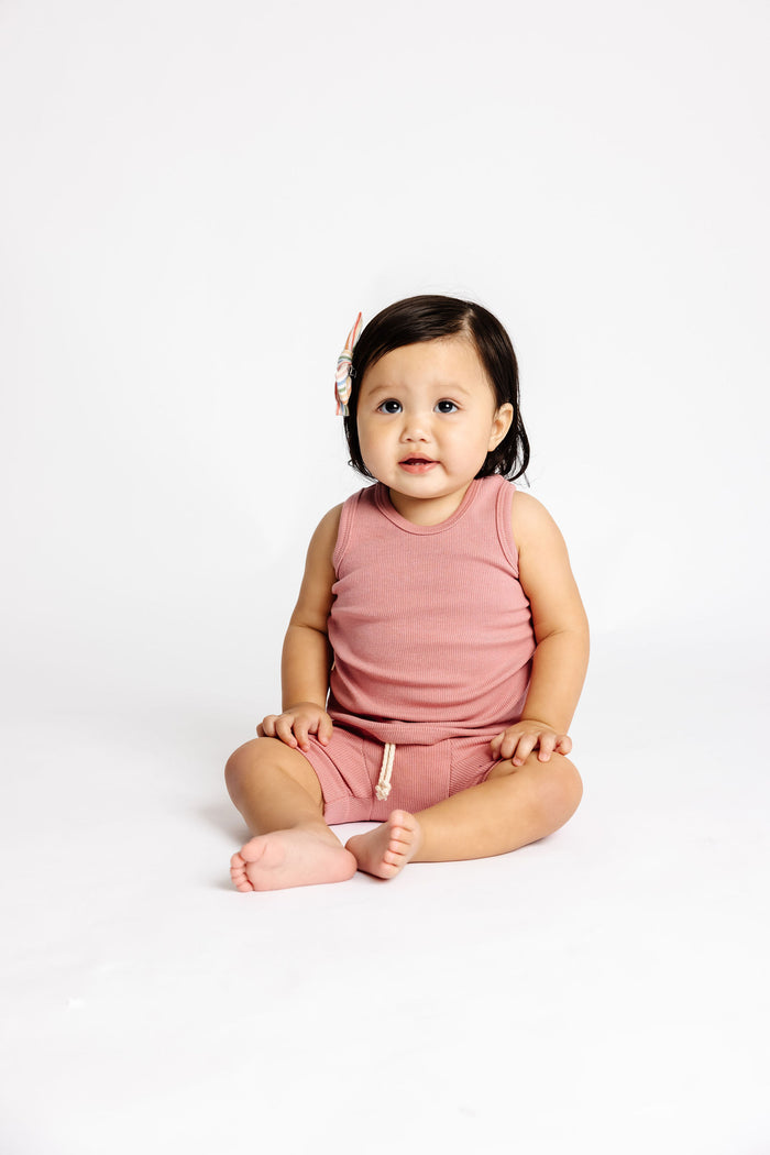 rib knit shorts CO - crepe