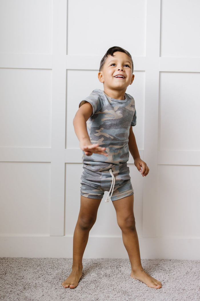 rib knit shorts CO - faded camo