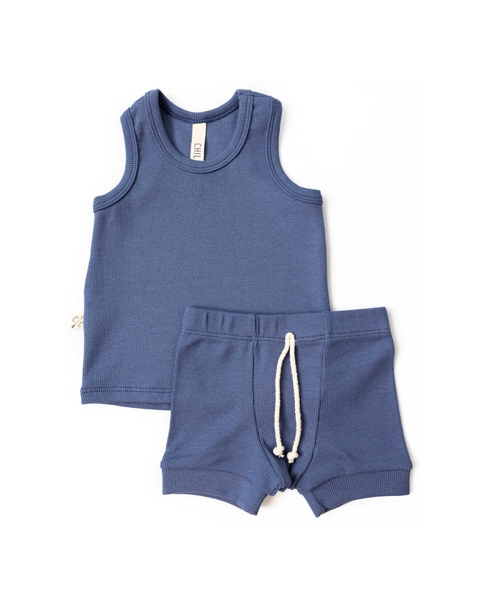 rib knit shorts CO - ink blue