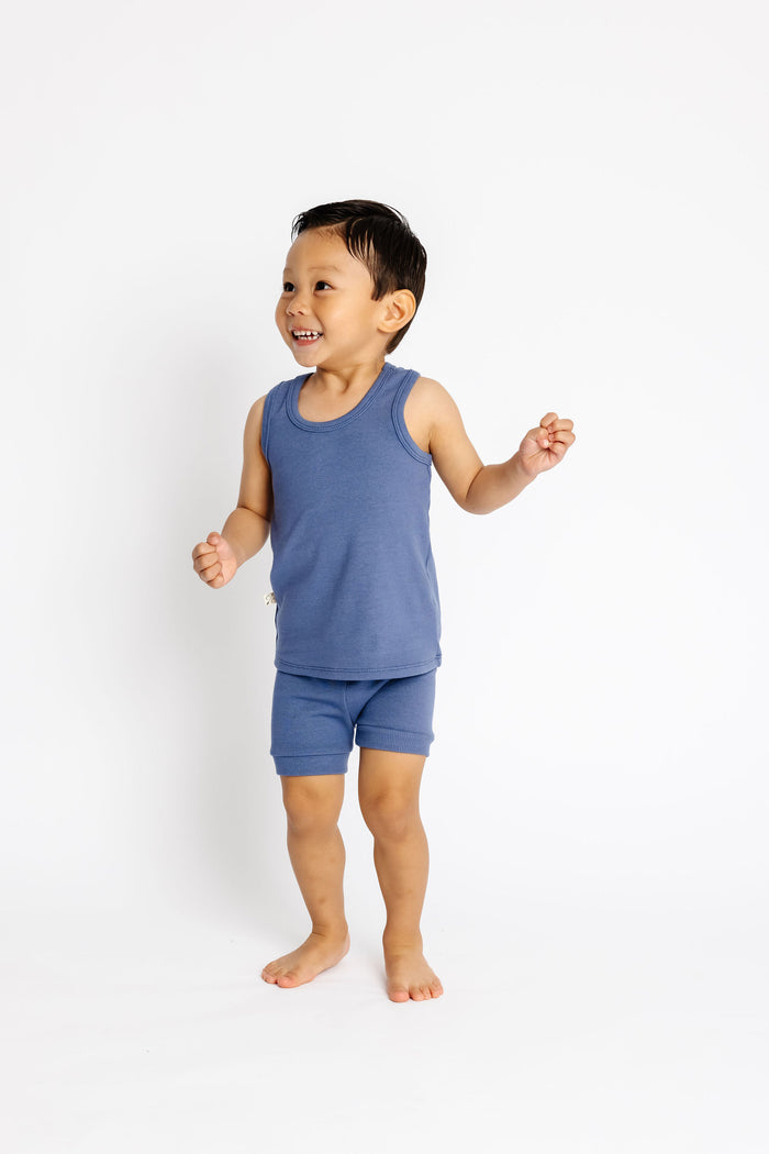 rib knit shorts CO - ink blue