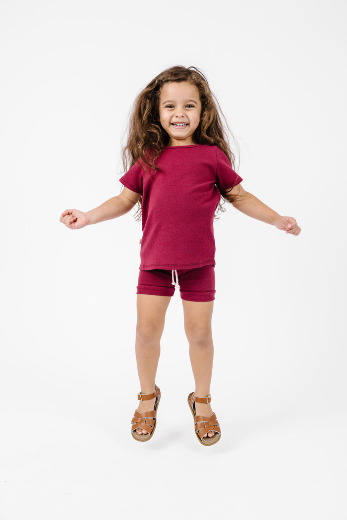 rib knit shorts CO - ruby