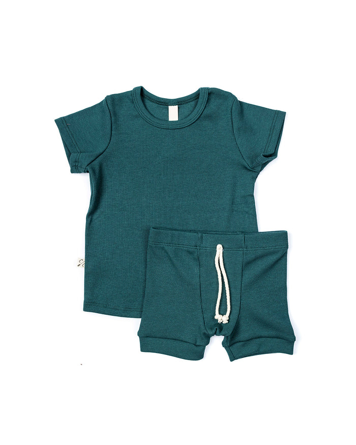 rib knit shorts CO - spruce
