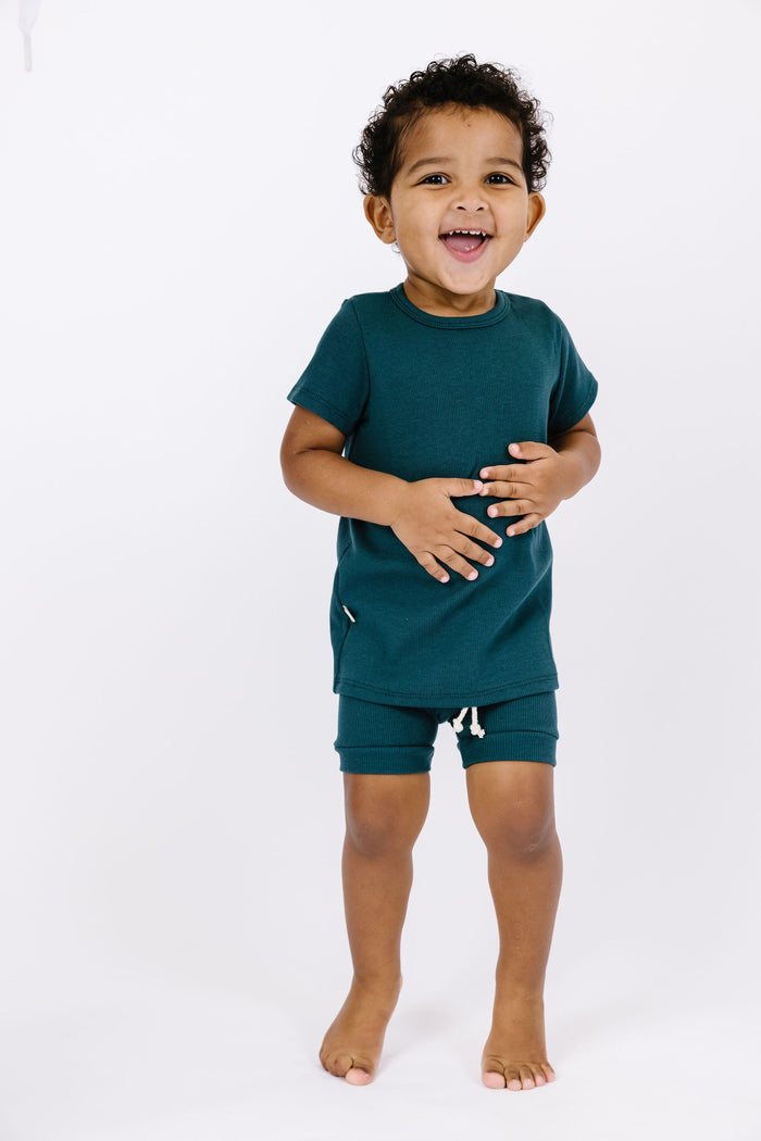 rib knit shorts CO - spruce