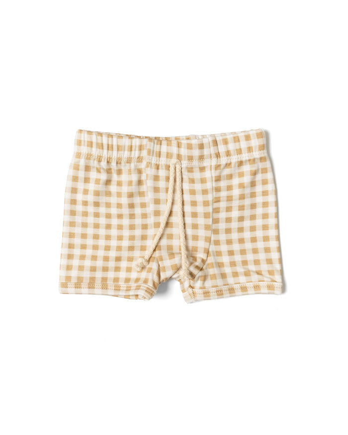 rib knit shorts CO - tan gingham
