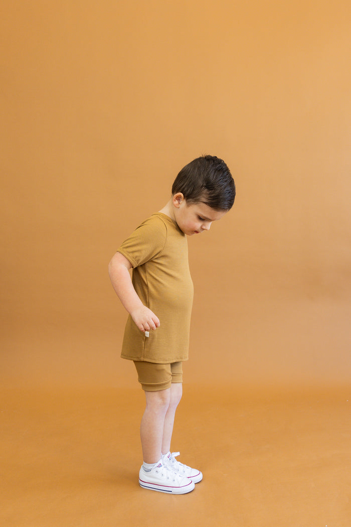 rib knit shorts CO - wheat