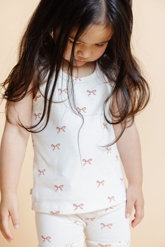 rib knit tank top - classic bows - natural