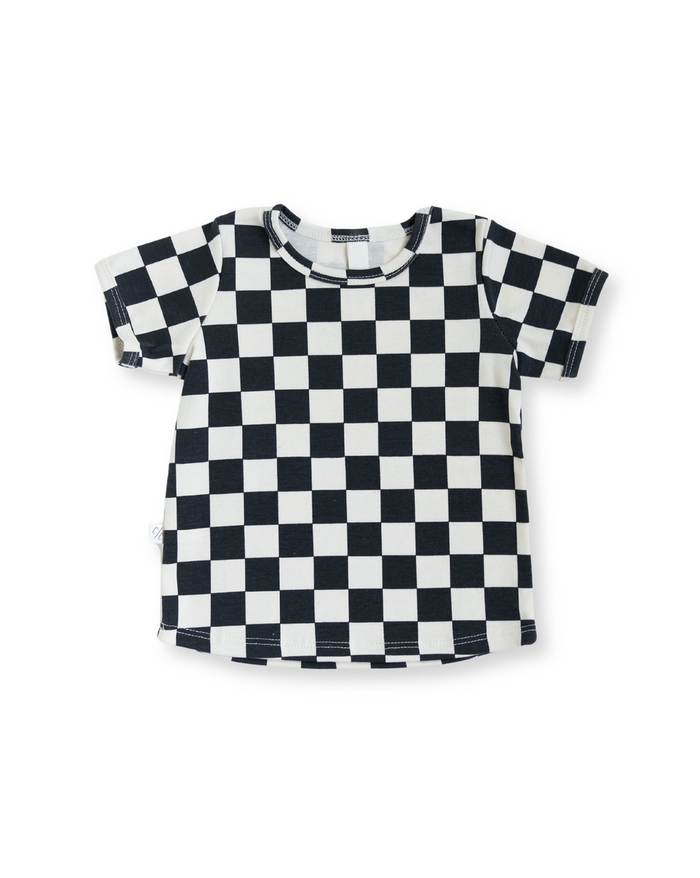 rib knit tee CO - black checkerboard