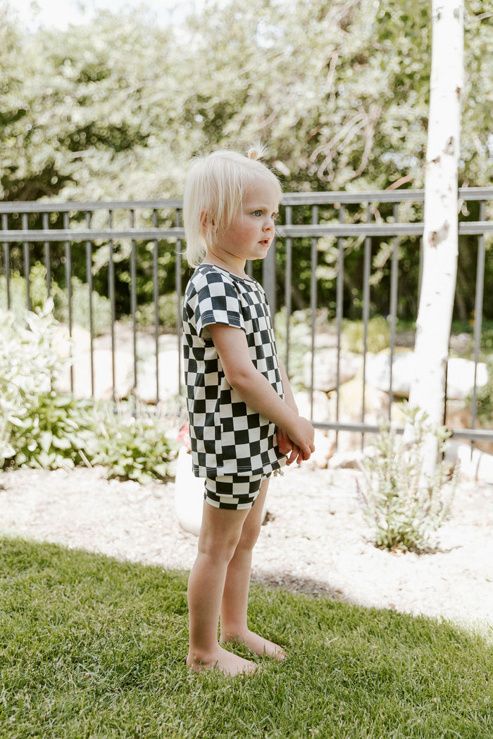 rib knit tee CO - black checkerboard